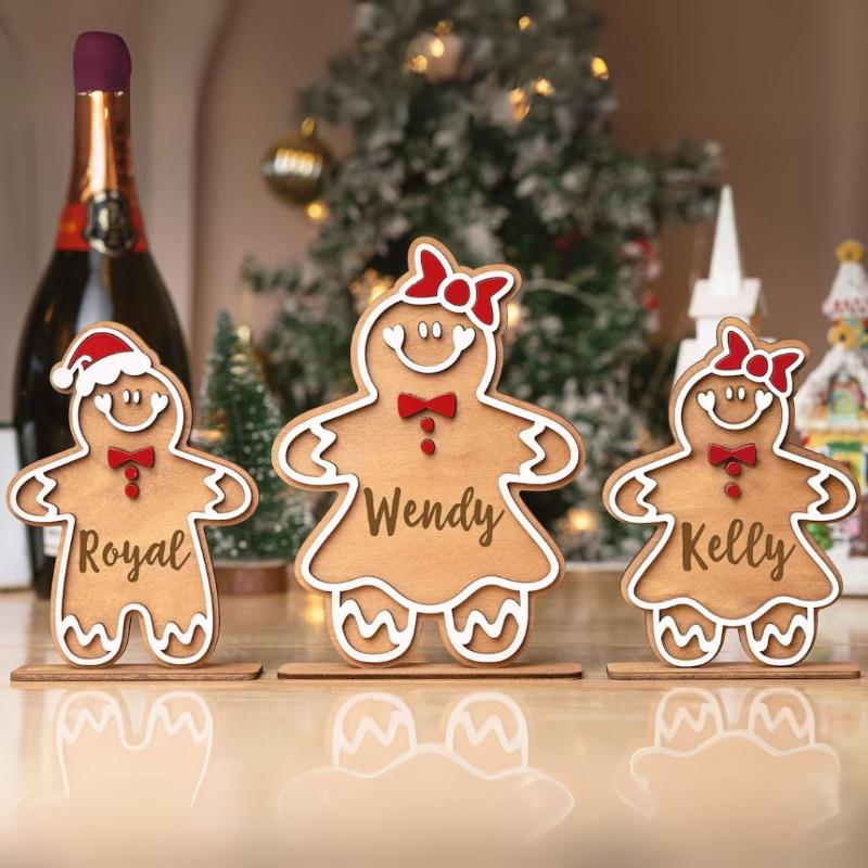 Personalized Family Freestanding Gingerbread, Custom Christmas Gingerbread with Names, Family Christmas Table Decorations, Xmas Ornaments