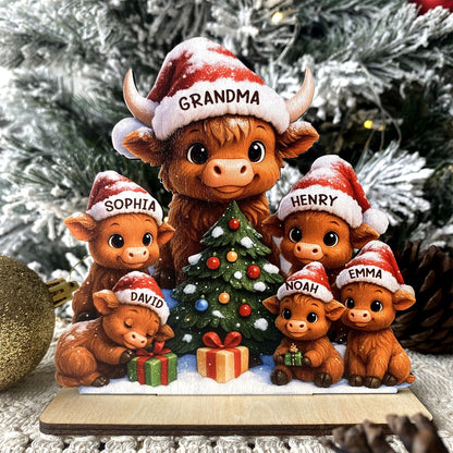 Grandma's Herd Cow Family Standing Wooden Plaque, Personalized Christmas Standing Wooden Plaque