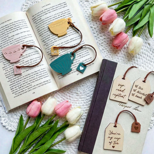 Personalized Teacup and Tea Bag Bookmark, Mother's Day Gift for Book Lovers, Custom Bookish Keepsake for Mom
