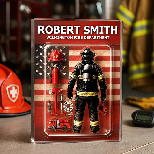 Firefighter Custom Figure Personalized Acrylic Block Plaque, Gift for him