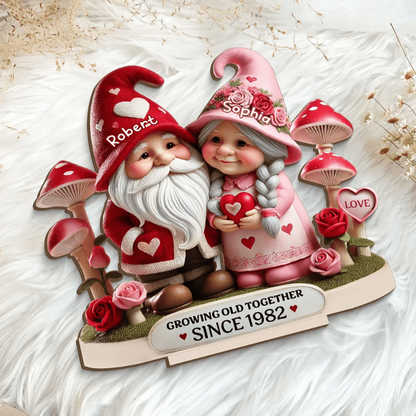 Gnome Mushroom Old Couple Valentine's Day Gift for him, Gift for her, Personalized Wooden Standing