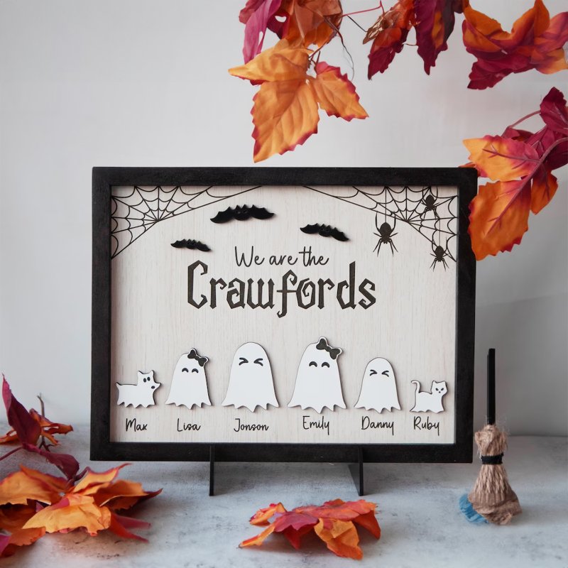 Personalized Halloween Family with Pets Ghost Sign - Halloween Decorations
