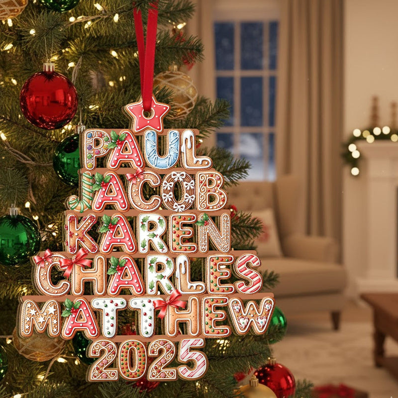 Personalized Gingerbread Family Names 2025 Christmas Tree Wooden Ornament, Christmas Gift For Family