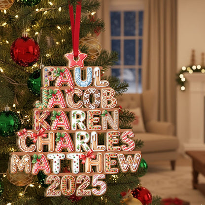 Personalized Gingerbread Family Names 2025 Christmas Tree Wooden Ornament, Christmas Gift For Family
