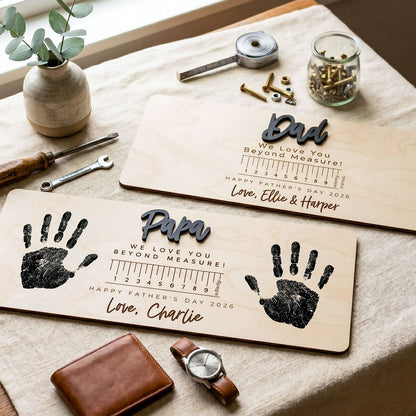 Personalized Kids Love Measure Wooden Handprint Sign, Custom Daddy Papa Handprint Sign Decor, Meaningful Father's Day Gift
