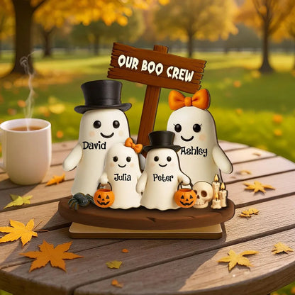 Our Boo Crew Halloween Family 3D Effect Personalized Standing Wooden Plaque