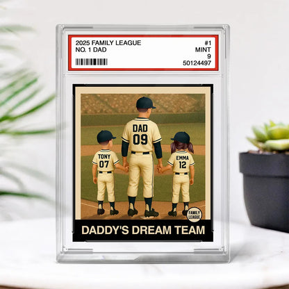 Baseball No. 1 Dad Man & Kids Trading Card Style Personalized Acrylic Block Plaque