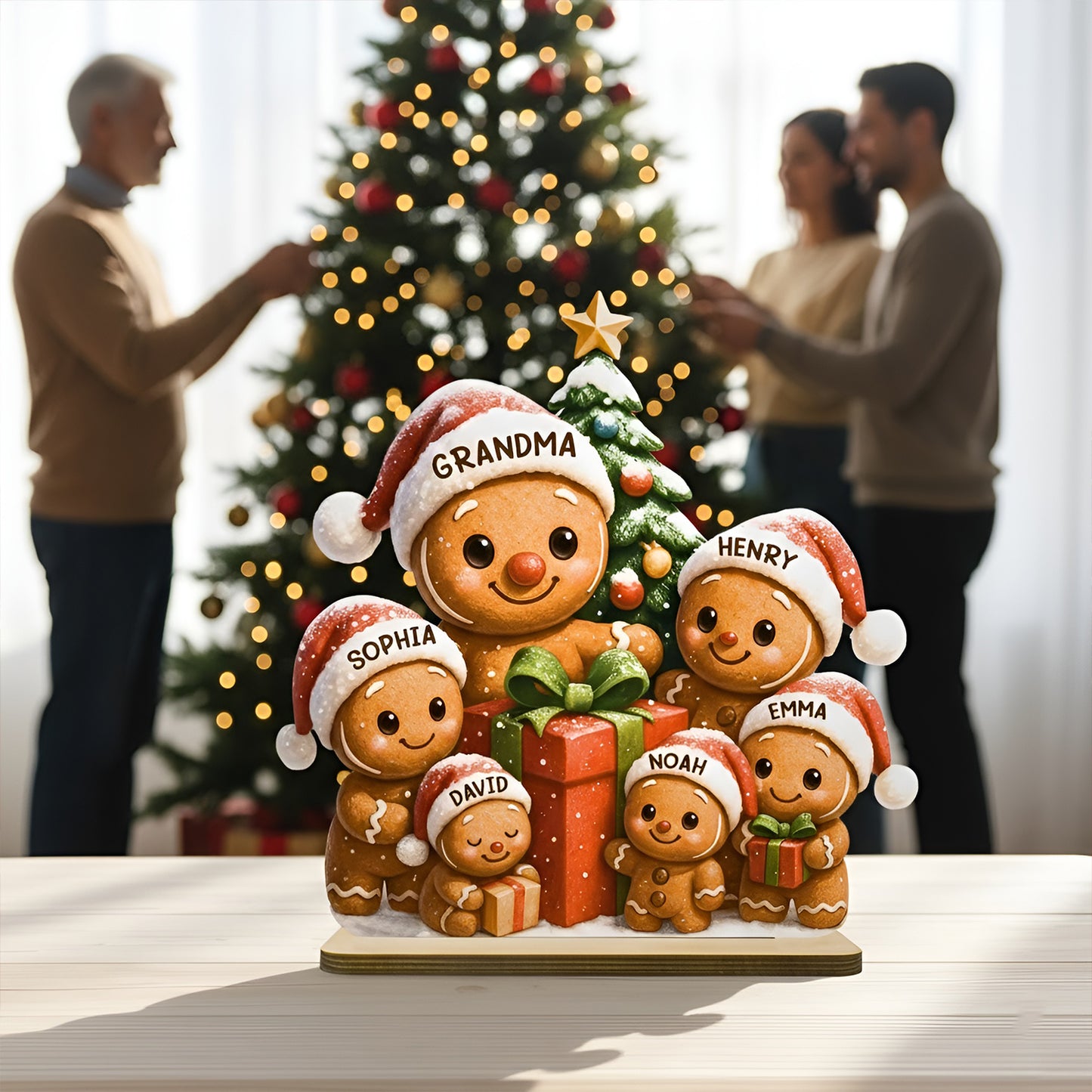 Gingerbread Family Standing Wooden Plaque, Personalized Christmas Standing Wooden Plaque