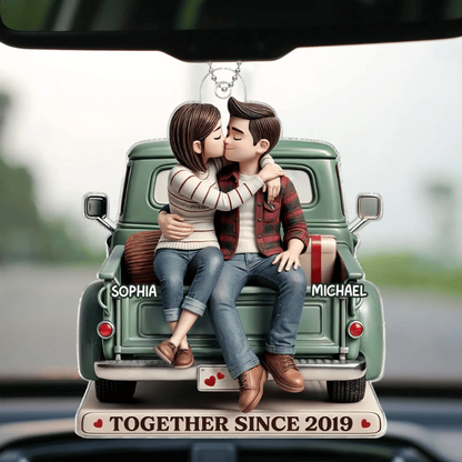 Couple On Truck Personalized Acrylic Car Hanger Ornament, Heartfelt Gift For Couple, For Him, For Her, Boyfriend, Girlfriend, Husband, Wife