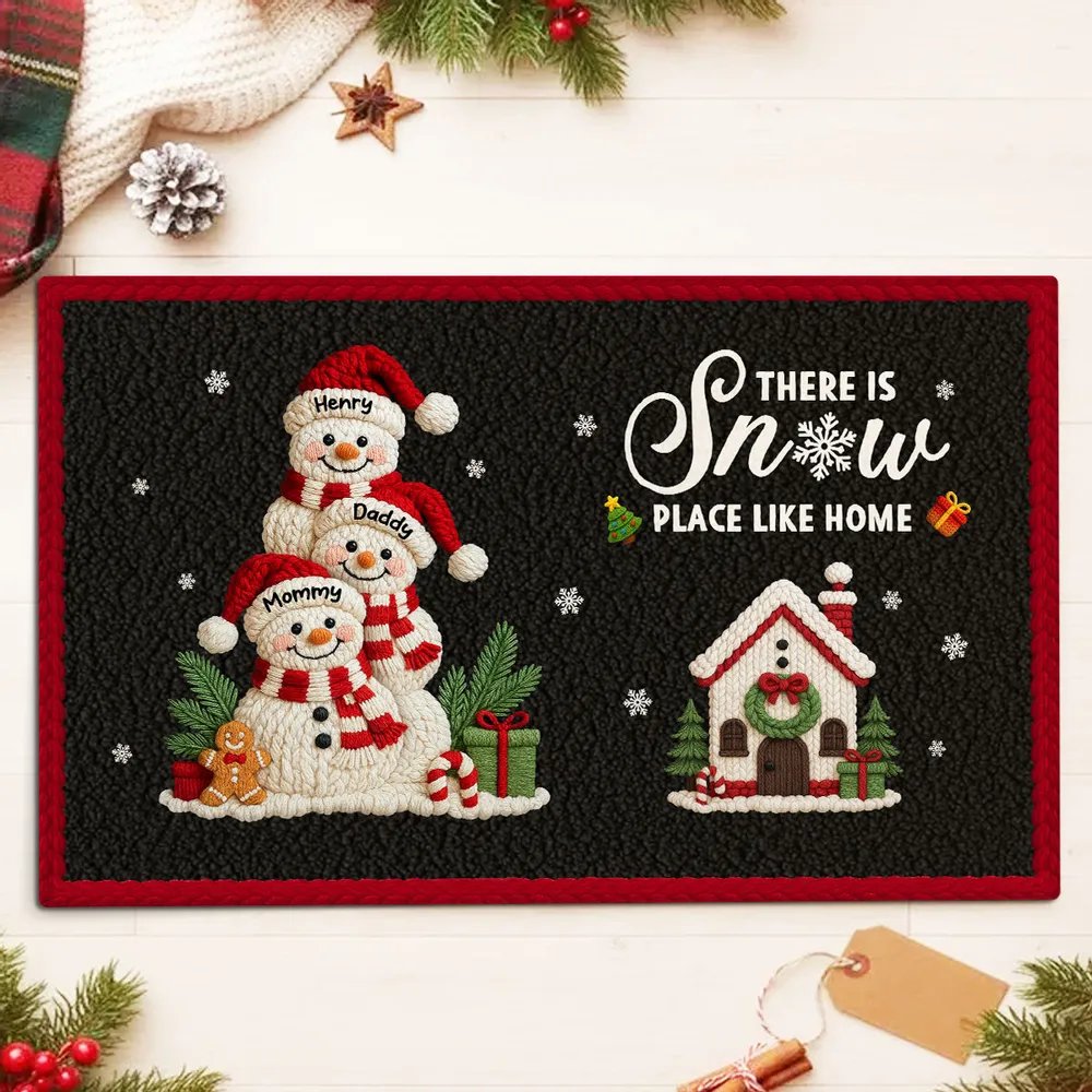 Welcome to Our Family Snowman Latch Hook Yarn Faux - Personalized Doormat - Festive Christmas Decor for Family