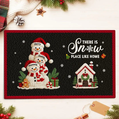 Welcome to Our Family Snowman Latch Hook Yarn Faux - Personalized Doormat - Festive Christmas Decor for Family