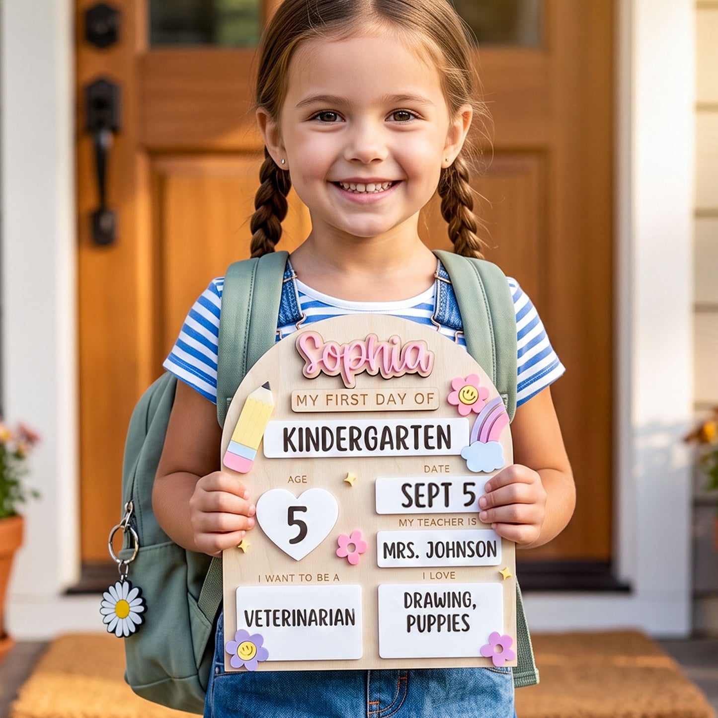 Personalized Interchangeable Pastel Rainbow Back to School Board, First And Last Day Of School, Custom 3D Name Milestone Sign, Reusable Back To School Photo Prop