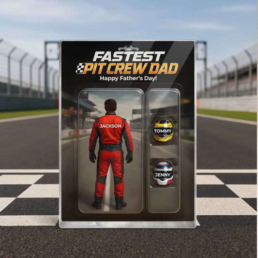 Fastest Pit Crew Dad With Kids' Names Custom Figure Personalized Acrylic Block Plaque, Unique Father's Day Gift For Him, For Motorsport Lover, Racing Dad