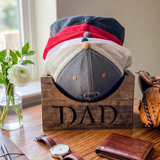 Personalized Wooden Dad Hat Holder Box, Custom Engraved Baseball Cap Storage Display, Rustic Home Decor Organizer, Father’s Day Gift for Dad
