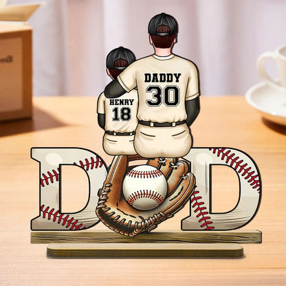 Baseball Softball Dad & Kids Glove Personalized Standing Wooden Plaque, Father's Day Gift for Dad, Gift for Husband