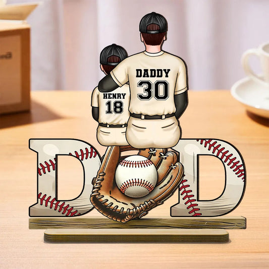 Baseball Softball Dad & Kids Glove Personalized Standing Wooden Plaque, Father's Day Gift for Dad, Gift for Husband