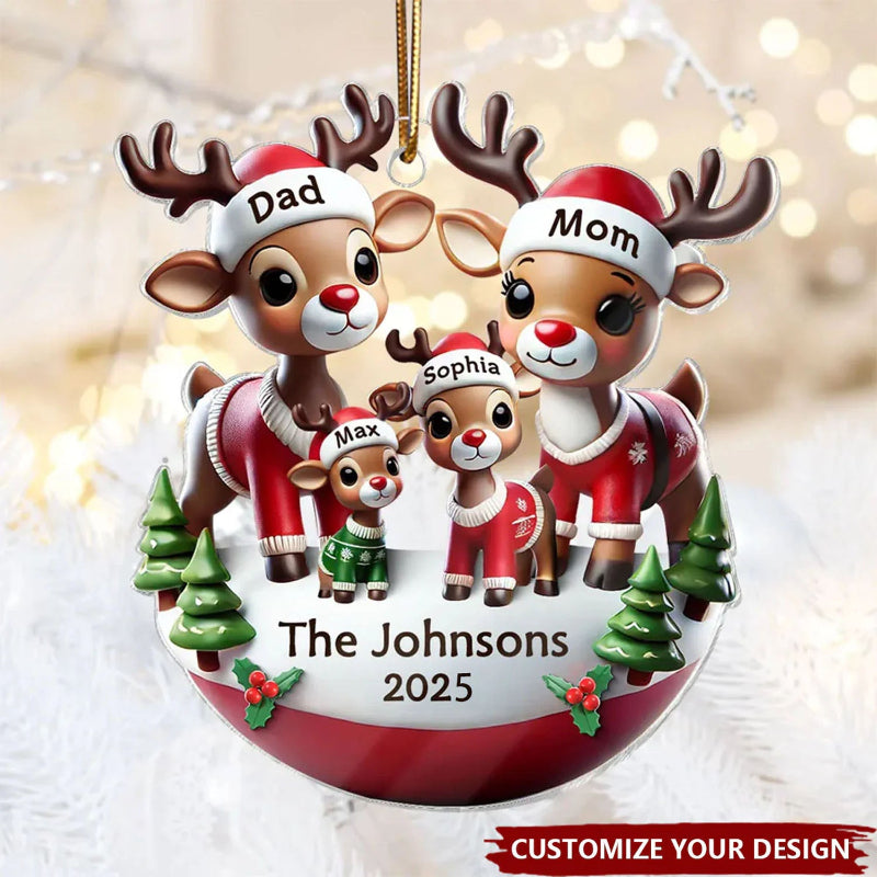 Personalized Reindeer Family 3D Effect Acrylic Ornament, Cute Christmas Decoration
