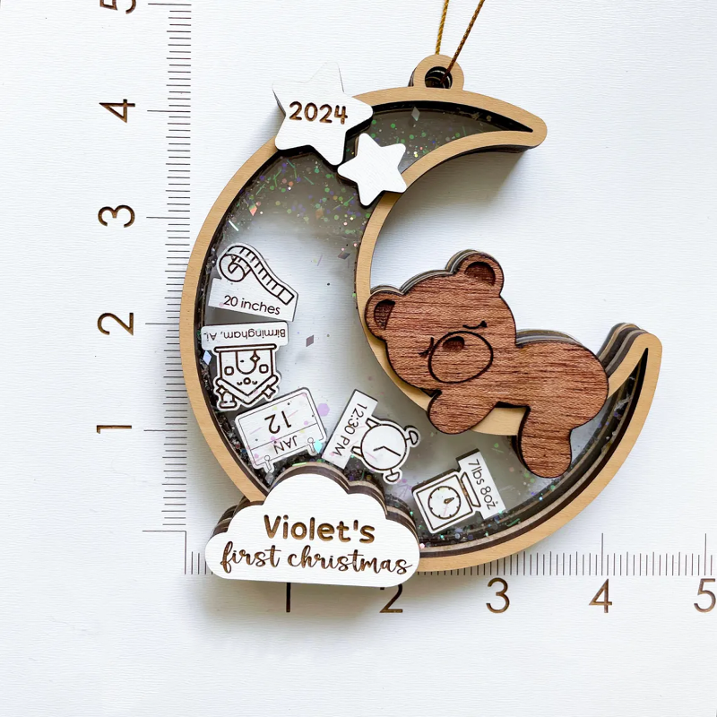 Personalized Teddy Bear Baby First Christmas Shaker Ornament, Holiday Decoration For New Parents