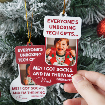 Everyone's Unboxing Tech Gifts, Personalized Photo EveryoneTech Gift I Got Sock Ornament For Kid