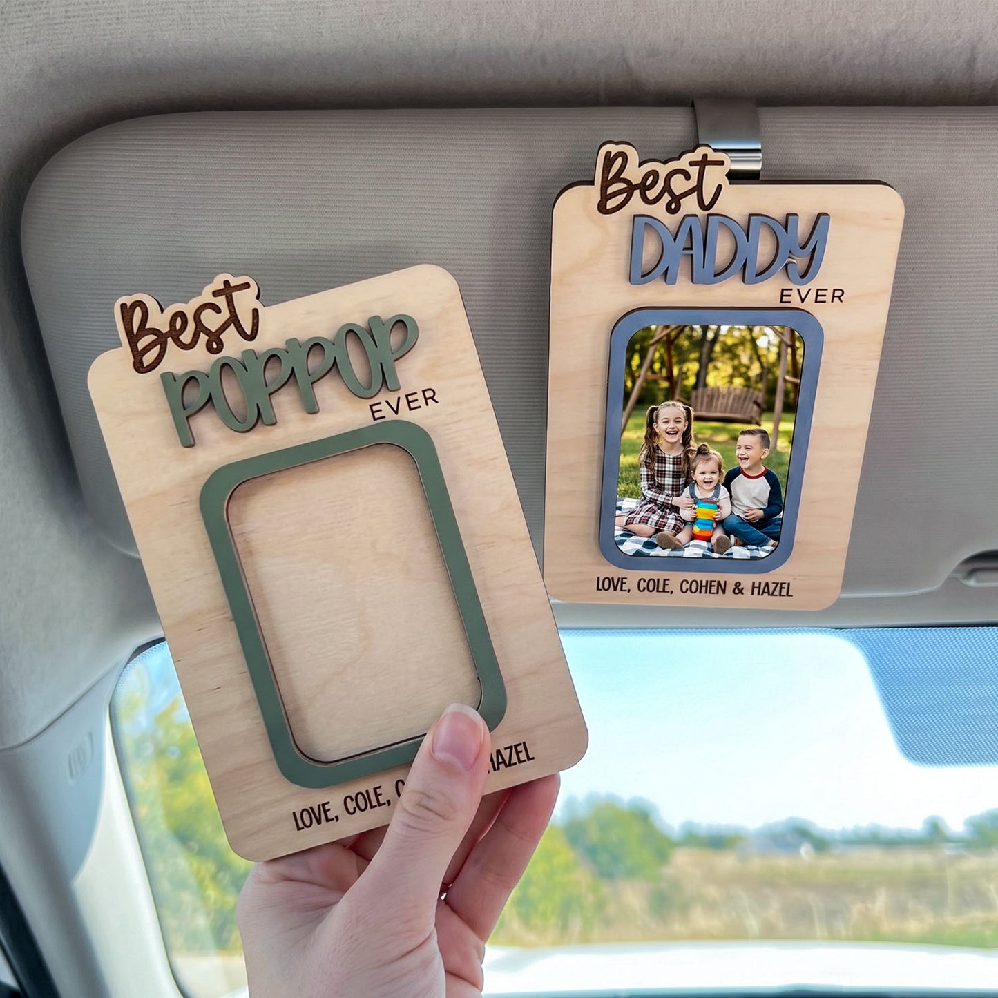 Personalized Best Dad Photo Holder Car Visor Clip, Custom Wooden Picture Holder For Dad Grandpa, Auto Sun Visor Photo Display, Father’s Day Gift, Family Photo Keepsake