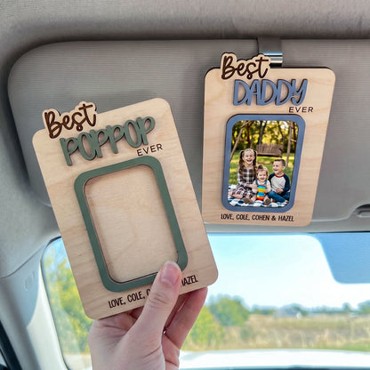 Personalized Best Dad Photo Holder Car Visor Clip, Custom Wooden Picture Holder For Dad Grandpa, Auto Sun Visor Photo Display, Father’s Day Gift, Family Photo Keepsake