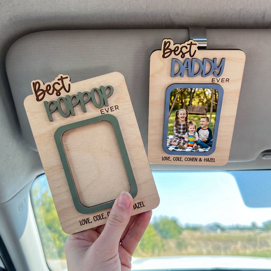 Personalized Best Dad Photo Holder Car Visor Clip, Custom Wooden Picture Holder For Dad Grandpa, Auto Sun Visor Photo Display, Father’s Day Gift, Family Photo Keepsake