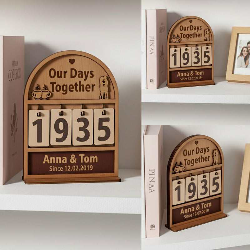 Personalized Count The Days Been Togeter Tracker Plaque With Flat Base, Shelf Decoration, Gifts For Couple