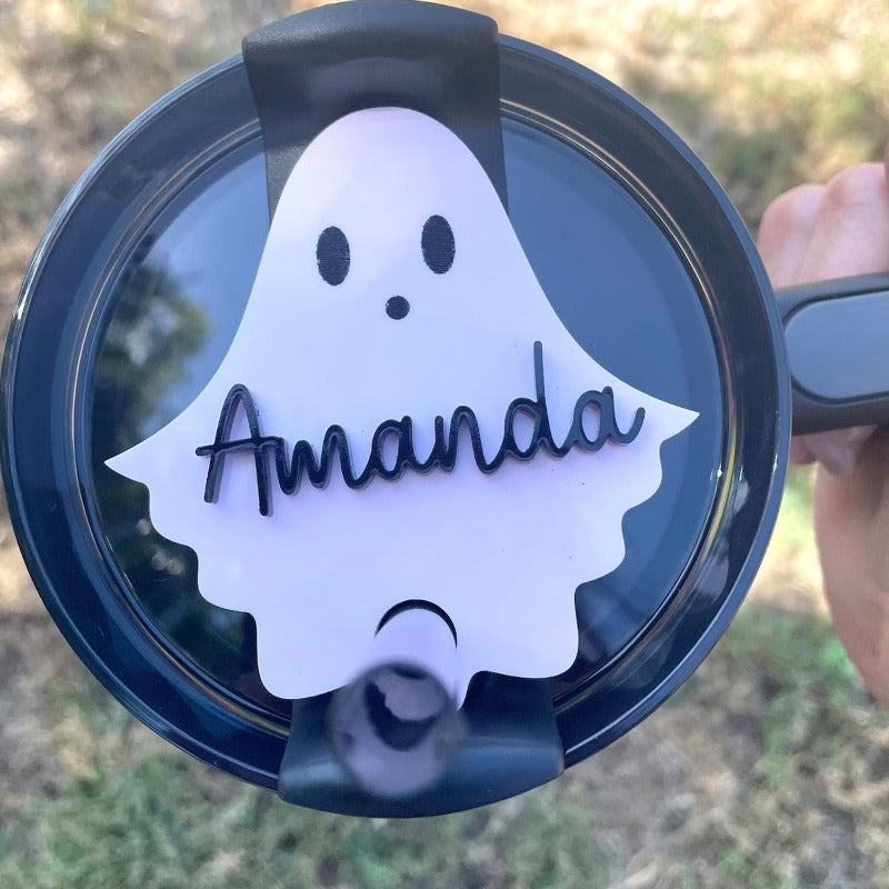 Personalized Ghost Name Plate Topper - Halloween Pupmkin Name Plate Stanley Topper Gift