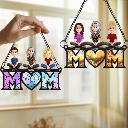 Personalized Mom’s Heart Is The Warmest Place Window Hanging Suncatcher, Heartwarming Mother's Day Gift For Mom, Grandma