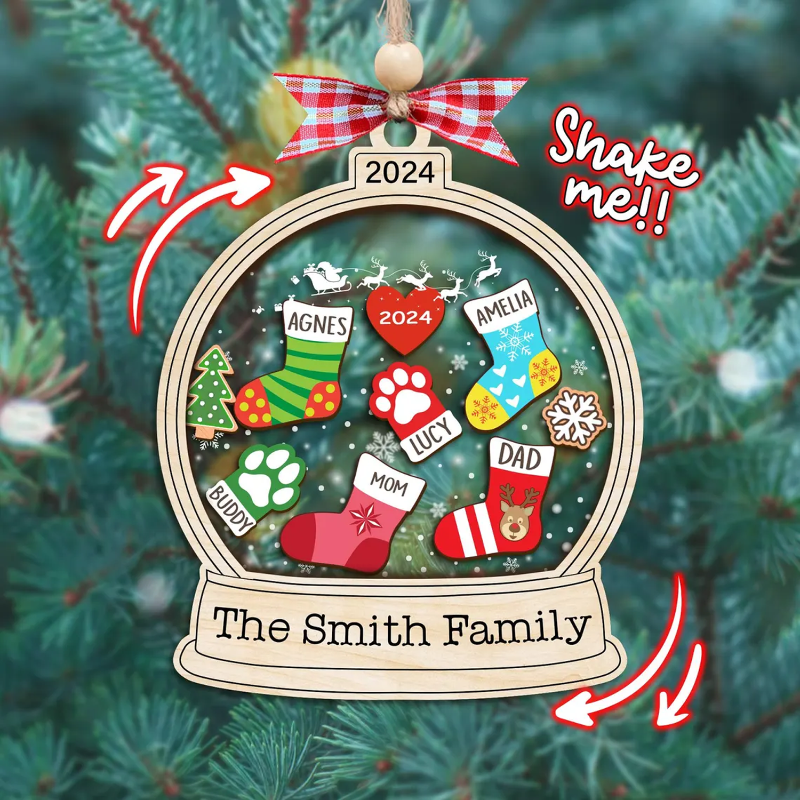 Personalized Family Christmas Stockings Shaker Ornament, Heartwarming Holiday Decoration