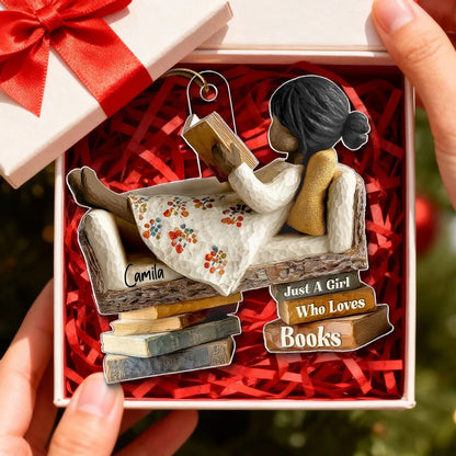 Man Woman Reading Book On Sofa - Personalized Acrylic Ornament - Christmas Gift For Book Lover, Bookworm
