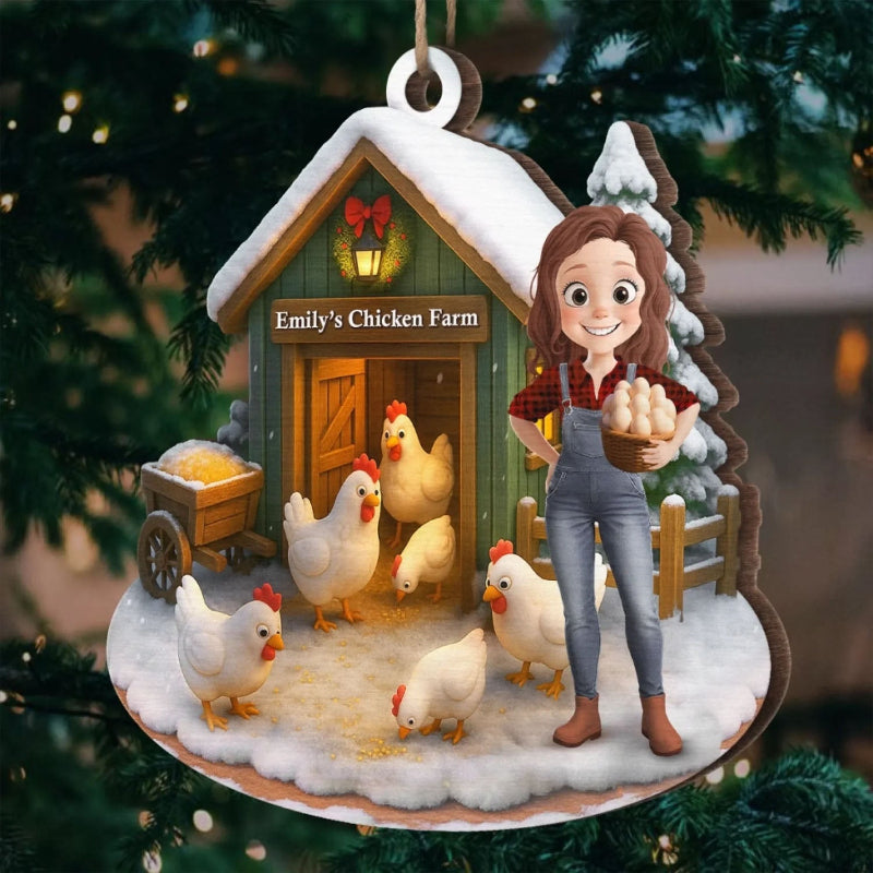 Personalized Home Farm Christmas Scene Wooden Ornament, Gift For Family and Animal Lovers