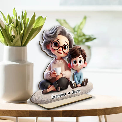 Happy Grandma & Grandkid 3D Personalized Standing Wooden Plaque, Perfect 2025 Mother's Day Gift For Mom, For Grandma