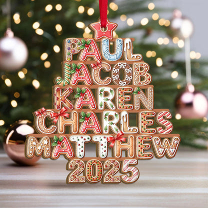 Personalized Gingerbread Family Names 2025 Christmas Tree Wooden Ornament, Christmas Gift For Family