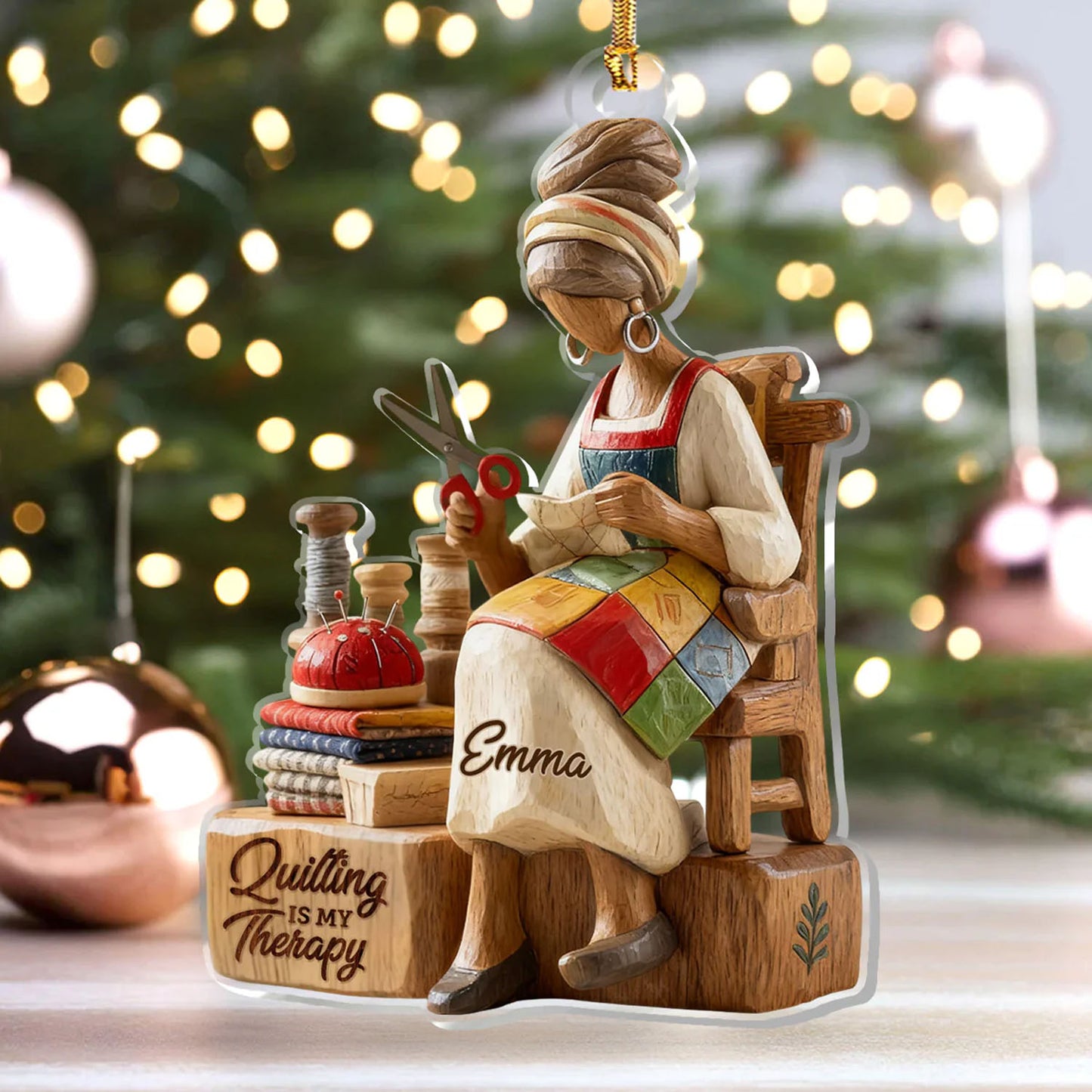 Personalized Quilting Is My Therapy Acrylic Ornament, Christmas Tree Decorations