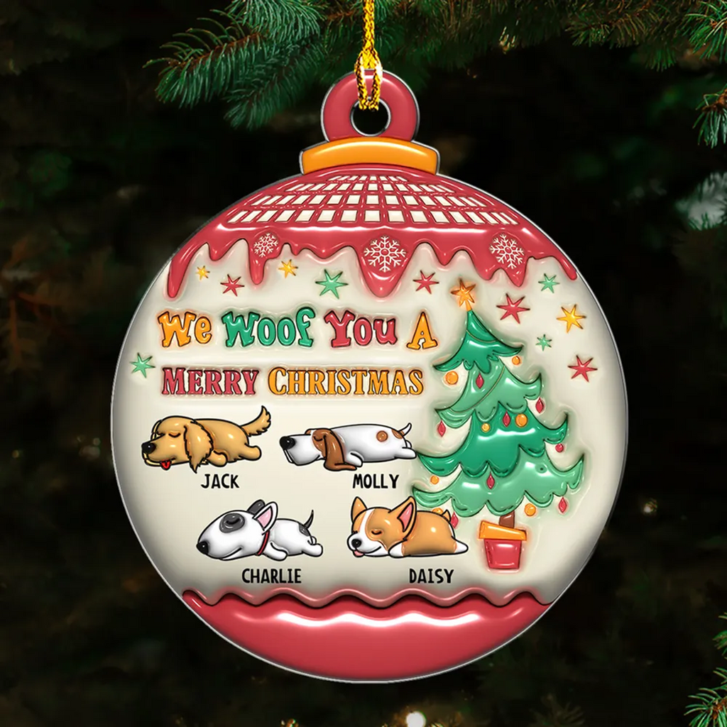 Personalized We Woof You Merry Christmas 3D Inflated Effect Acrylic Ornament, Holiday Decoration For Pet Lovers