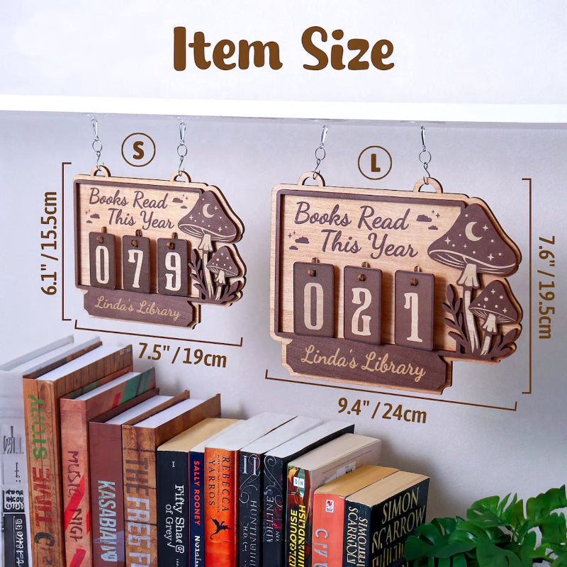 Personalized Mushroom Books Read Tracker Hanging Sign, Bookish Decor, Bookish Gift, Gift for Readers, Book Lovers Gift