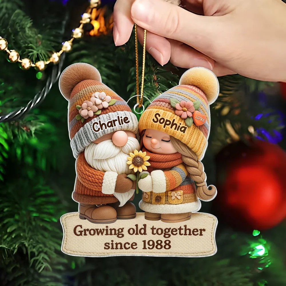 Gnome Couple Growing Old Together Personalized Acrylic Ornament, Couple Christmas Gift, Anniversary Gift for him for her