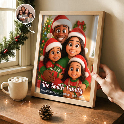 Custom Christmas Family Portrait from Photo Personalized Poster, Personalized Christmas Family Poster