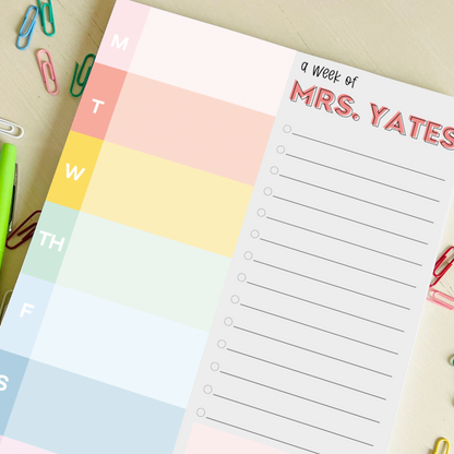 Personalized Teacher Colorful Scallop Weekly Planner Notepad , To-Do List Organizer, End Of School Year Gift For Teacher, Cute Teacher Appreciation Gift, Office Essential