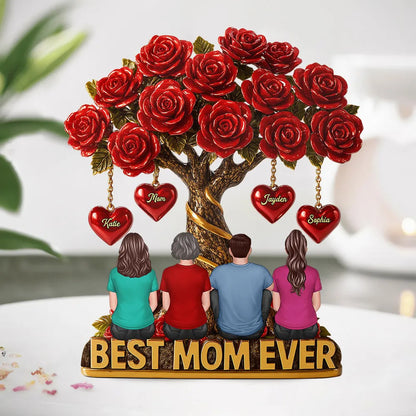 Mom & Children Under Beautiful Rose Tree Personalized Acrylic Block Plaque