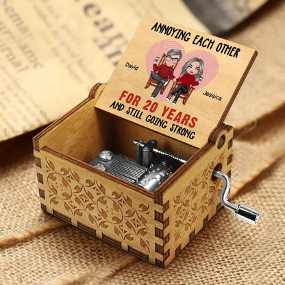 Old Couple Annoying Each Other Heart Finger Print Personalized Mechanical Music Box, Anniversary Valentine's Day Gift for him, Gift for her