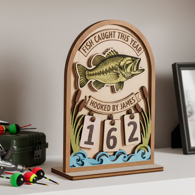 Personalized Fish Catch This Year Counter Mini Plaque With Flat Base, Fisher Gift, Gift For Him, For Husband, For Boy Friends