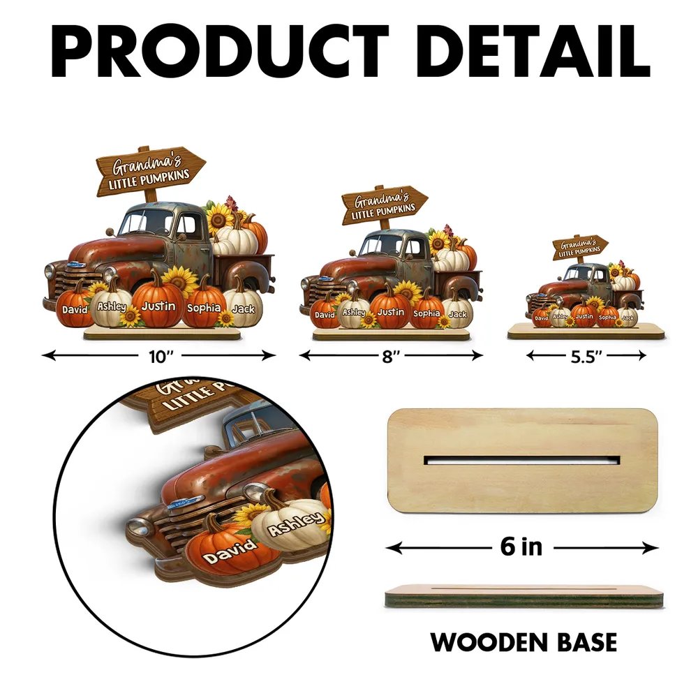 Grandma's Little Pumpkin Fall Truck Personalized Standing Wooden Plaque, Fall Decor for Grandma