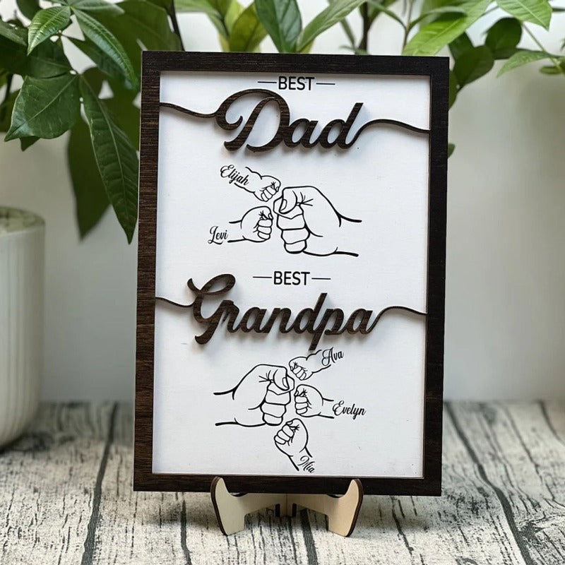 Personalized Dad and Kids Fist Bump With Name Wood Sign, Father's Day Gift