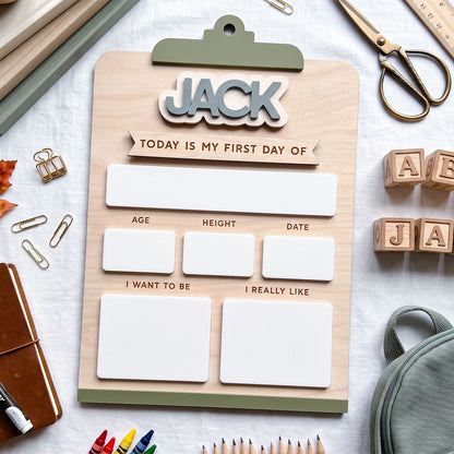Personalized Interchangeable Clipboard Back To School Board, Custom 3D Name Milestone Sign, Reusable Back To School Photo Prop