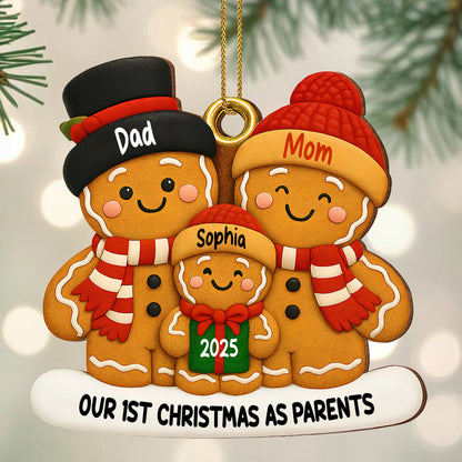 Our 1st Christmas As Parents Gingerbread Family, Personalized Wood Ornament, Gift For New Parents