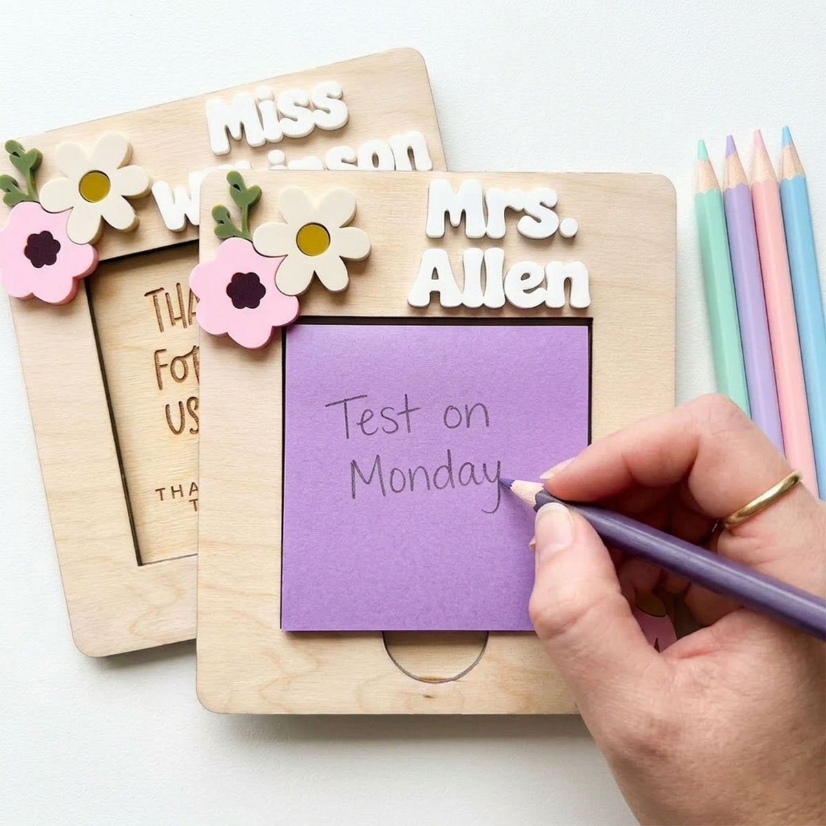 Personalized Teacher Flower Post-it Note Holder for Teacher Appreciation Gift, End Of School Year Gift