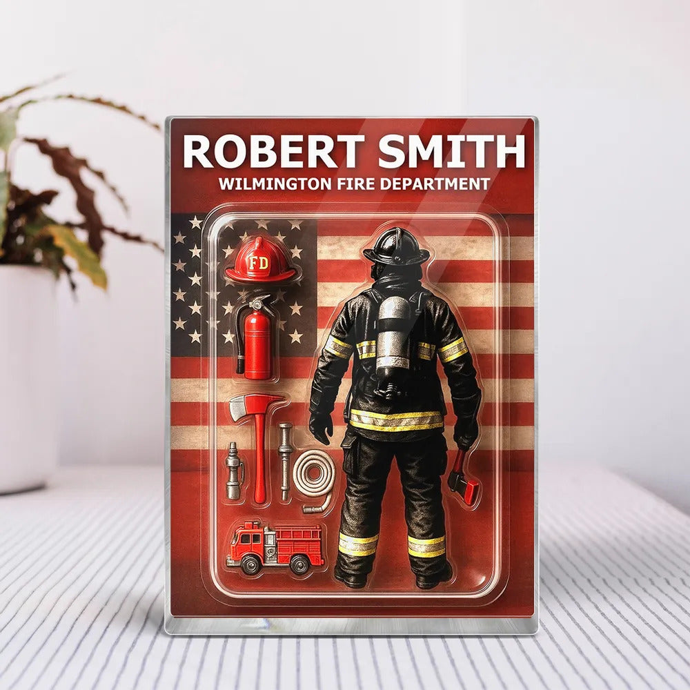 Firefighter Custom Figure Personalized Acrylic Block Plaque, Gift for him