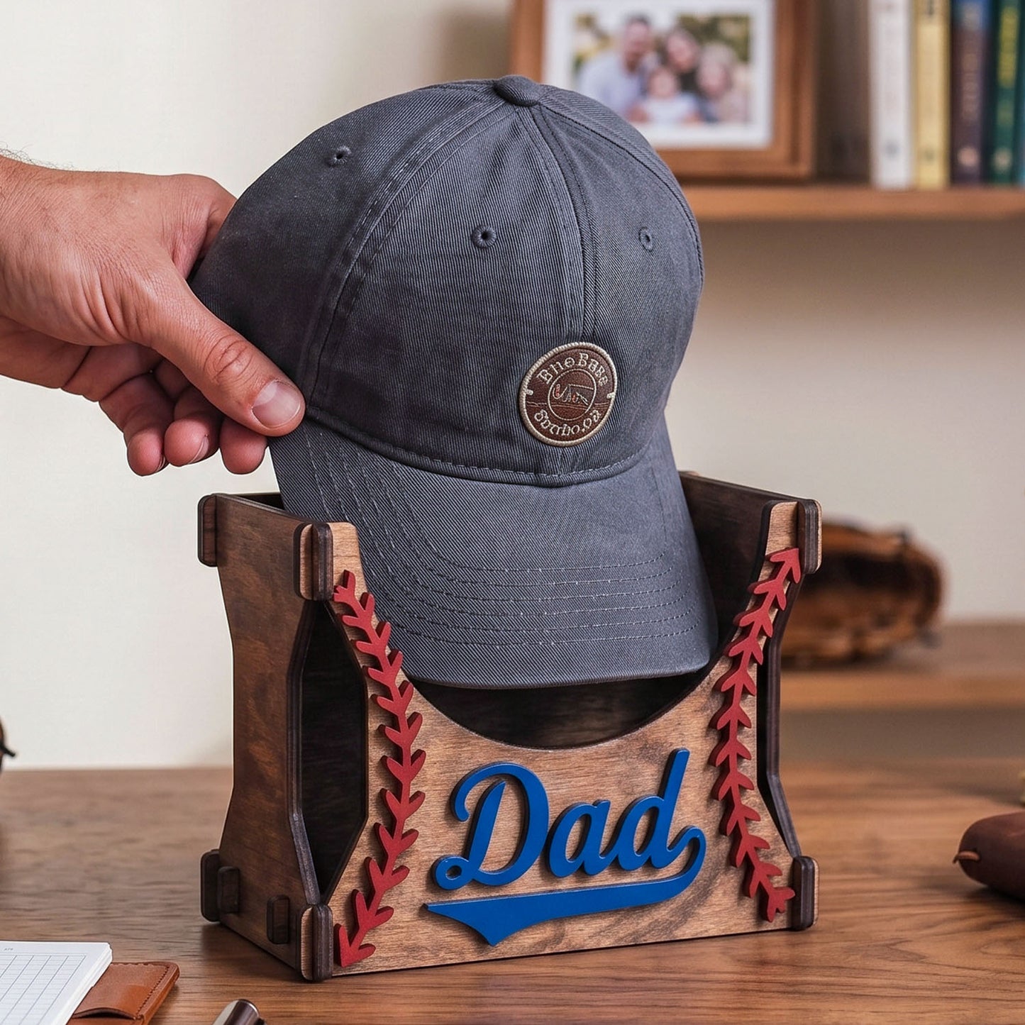 Personalized Baseball Cap Holder Box, Custom Wooden Hat Storage Box With Baseball Stitch Design, Rustic Sports Room Decor, Father’s Day Gift